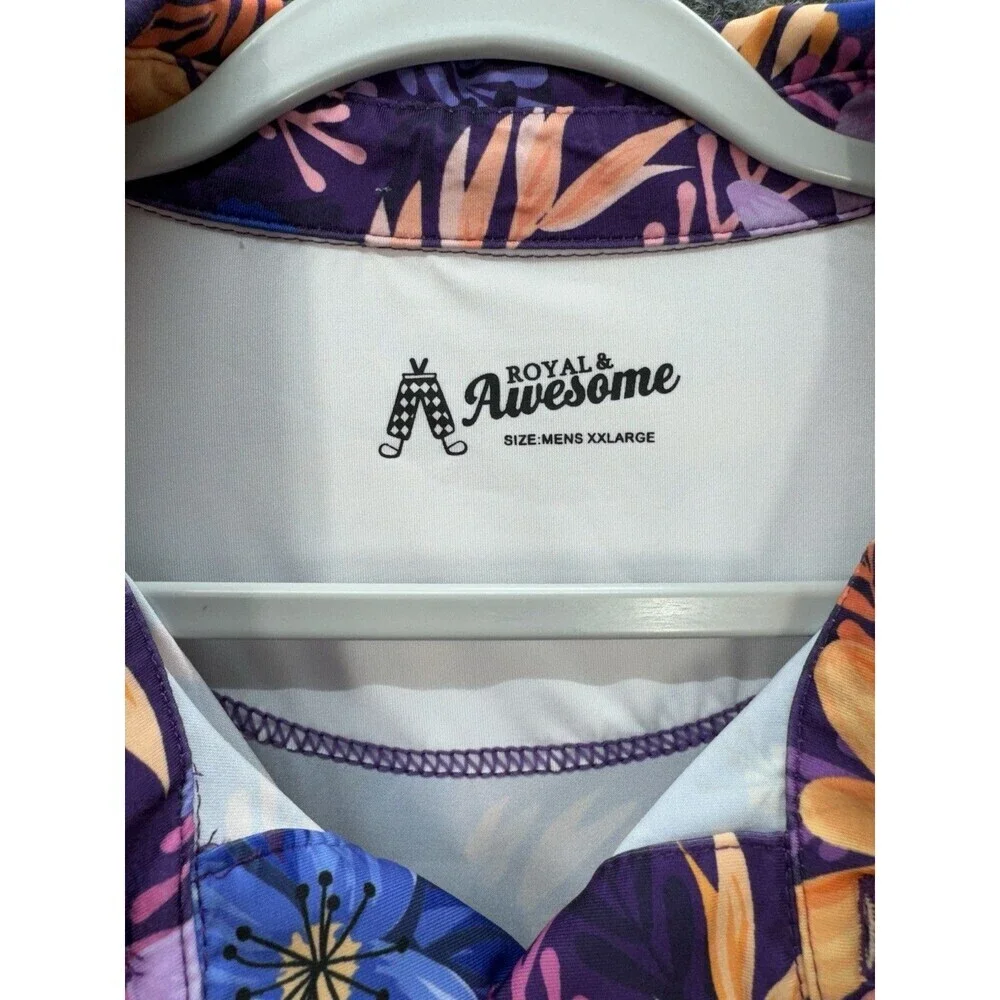 Royal and Awesome Golf Polo Shirt Sz 2XL Purple Floral Performance Wrinkle Free - Picture 4 of 9